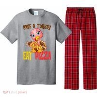 Save A Turkey Eat Pizza Funny Thanksgiving Pajama Set thumb 0