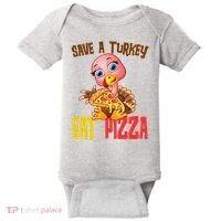 Save A Turkey Eat Pizza Funny Thanksgiving Baby Bodysuit thumb 0