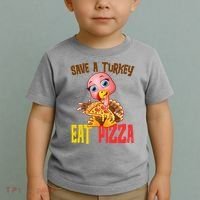 Save A Turkey Eat Pizza Funny Thanksgiving Toddler T-Shirt thumb 2