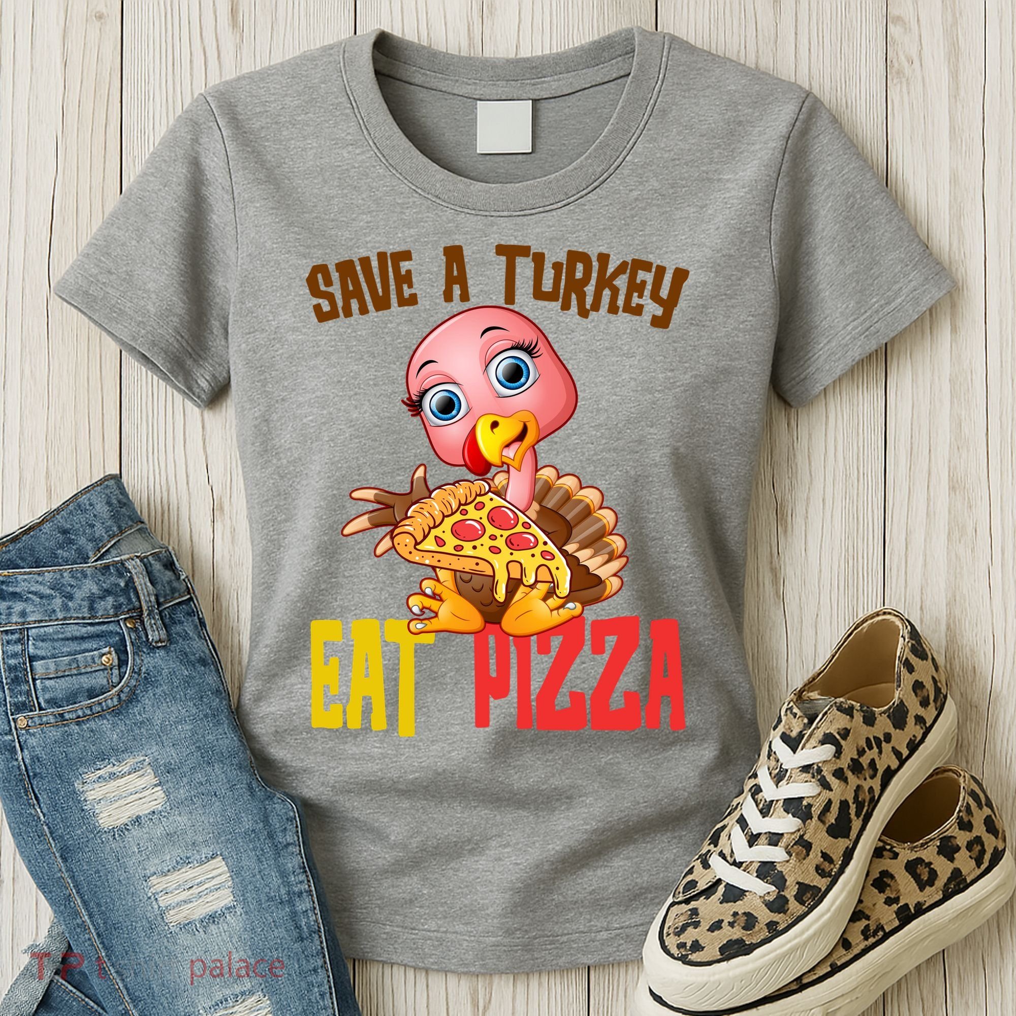 Save A Turkey Eat Pizza Funny Thanksgiving Women's T-Shirt