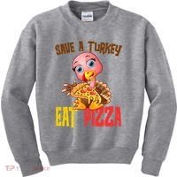 Save A Turkey Eat Pizza Funny Thanksgiving Kids Sweatshirt thumb 0