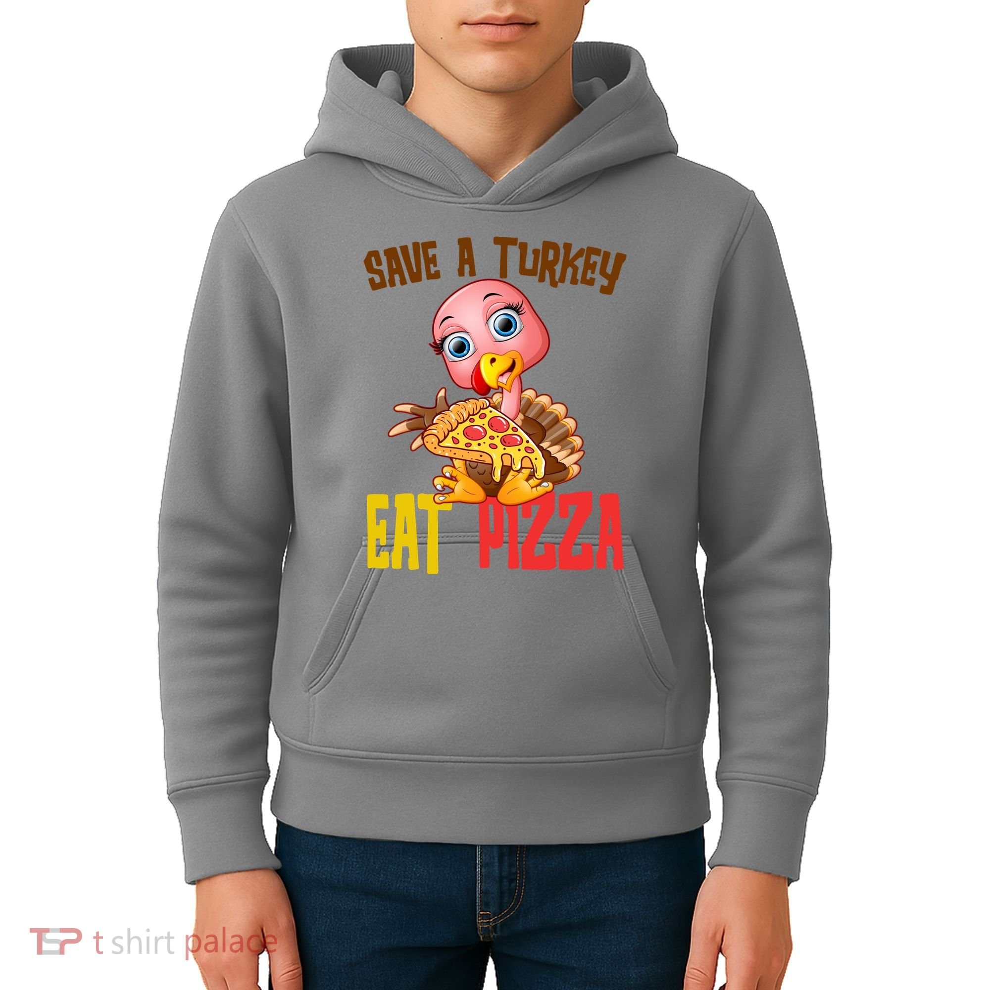Save A Turkey Eat Pizza Funny Thanksgiving Kids Hoodie