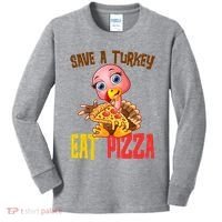 Save A Turkey Eat Pizza Funny Thanksgiving Kids Long Sleeve Shirt thumb 0