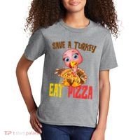 Save A Turkey Eat Pizza Funny Thanksgiving Kids T-Shirt thumb 2