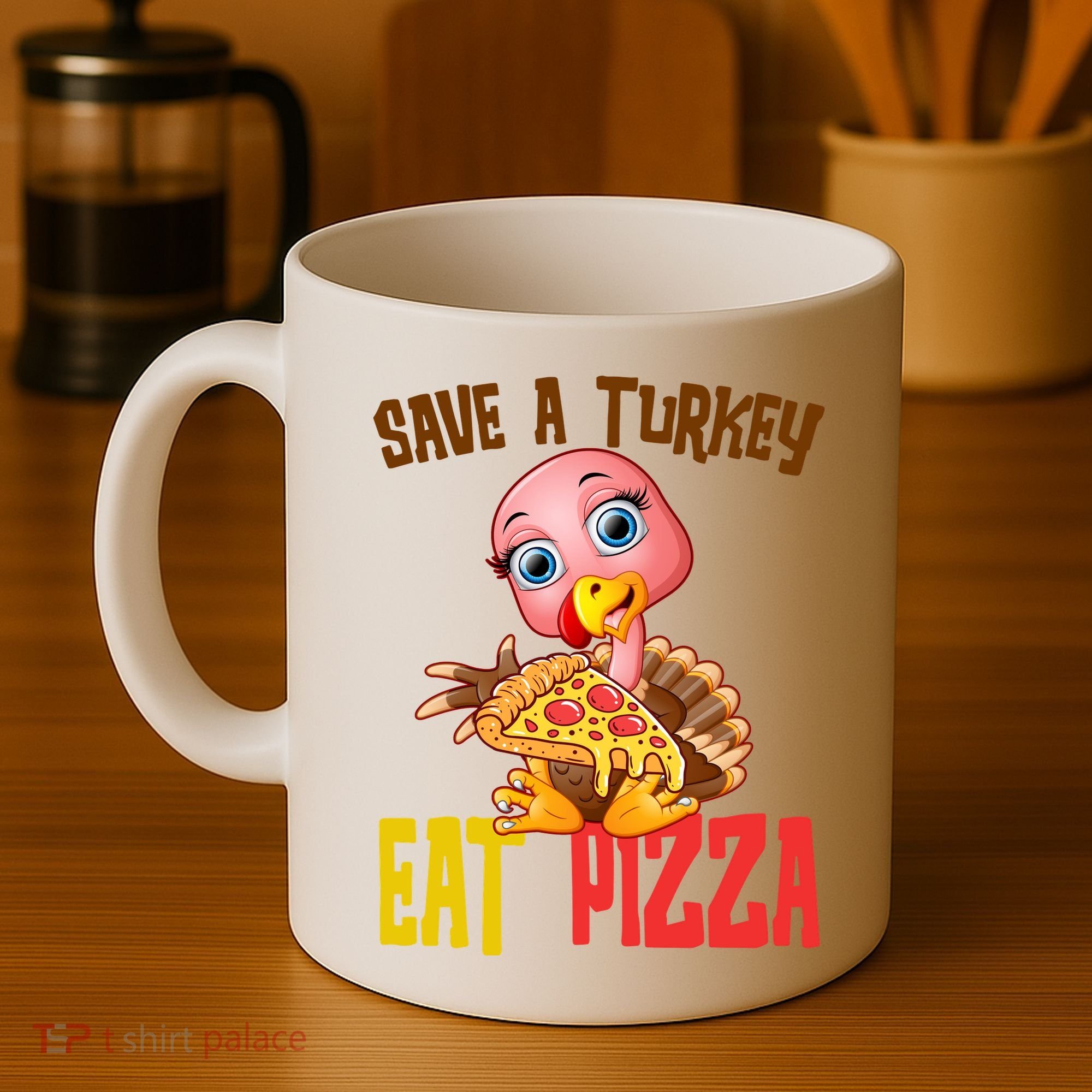 Save A Turkey Eat Pizza Funny Thanksgiving Coffee Mug
