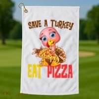 Save A Turkey Eat Pizza Funny Thanksgiving Golf Towel thumb 1