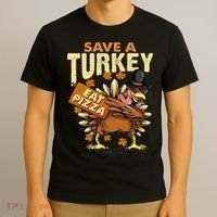 Save a Turkey Eat Pizza  Thanksgiving Vegan Family Reunion T-Shirt thumb 3