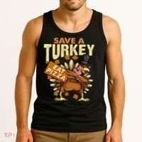 Save a Turkey Eat Pizza  Thanksgiving Vegan Family Reunion Tank Top thumb 3