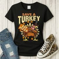 Save a Turkey Eat Pizza  Thanksgiving Vegan Family Reunion Women's T-Shirt thumb 3