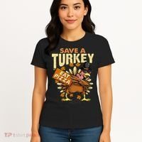 Save a Turkey Eat Pizza  Thanksgiving Vegan Family Reunion Women's T-Shirt thumb 4