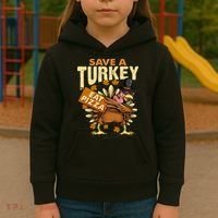 Save a Turkey Eat Pizza  Thanksgiving Vegan Family Reunion Kids Hoodie thumb 3