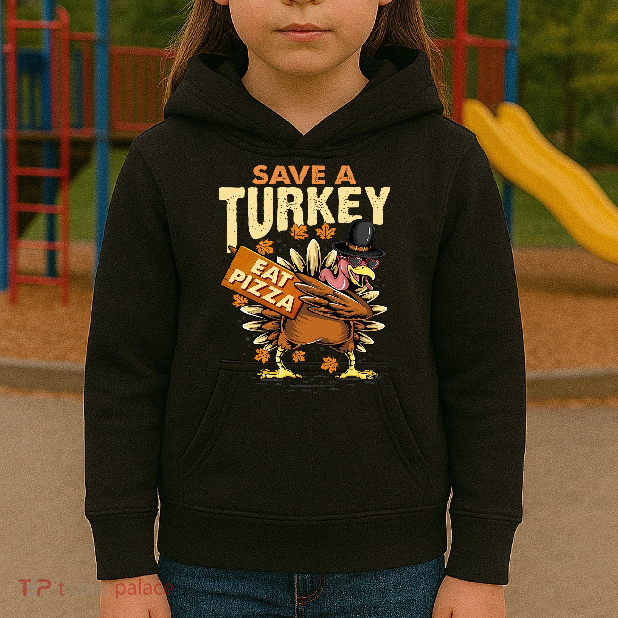 Save a Turkey Eat Pizza  Thanksgiving Vegan Family Reunion Kids Hoodie