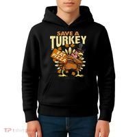 Save a Turkey Eat Pizza  Thanksgiving Vegan Family Reunion Kids Hoodie thumb 4