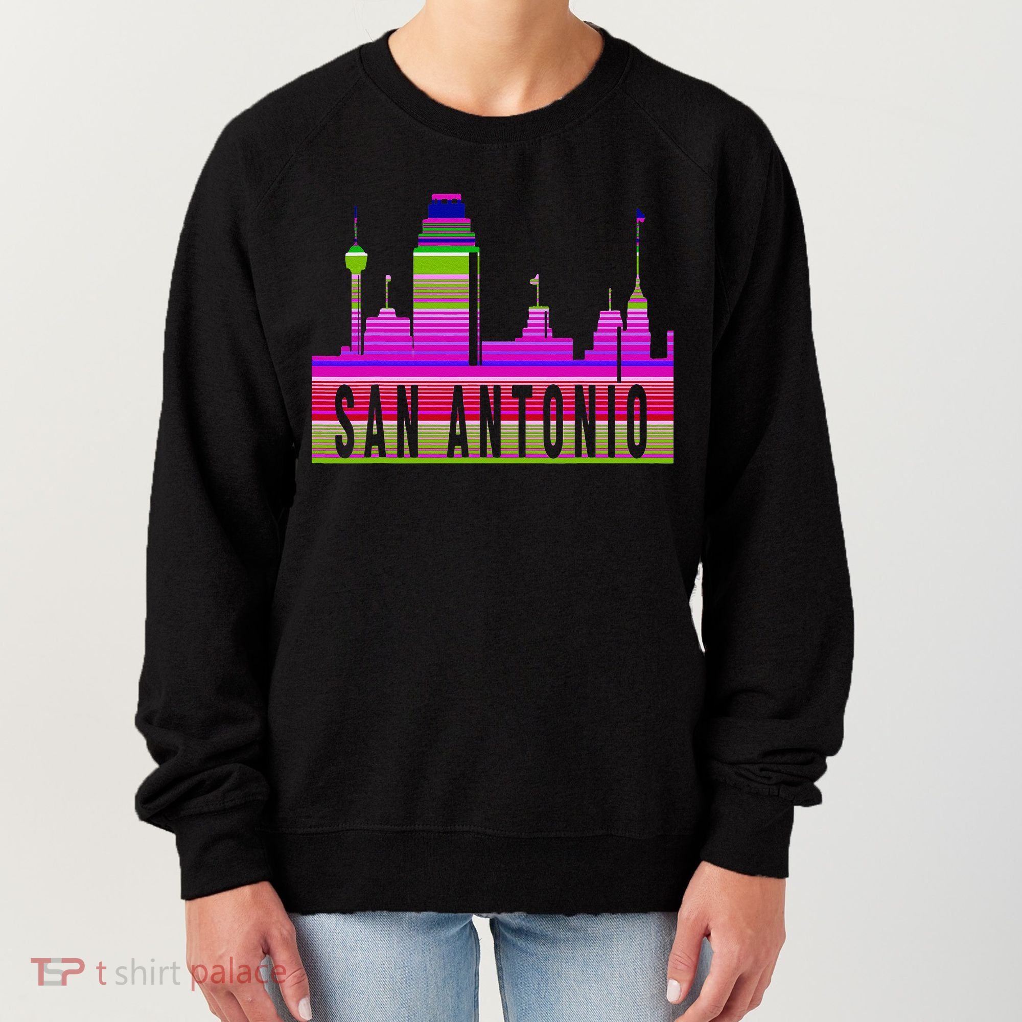 San Antonio Texas Skyline Serape Blanket Art Souvenir Women's Sweatshirt