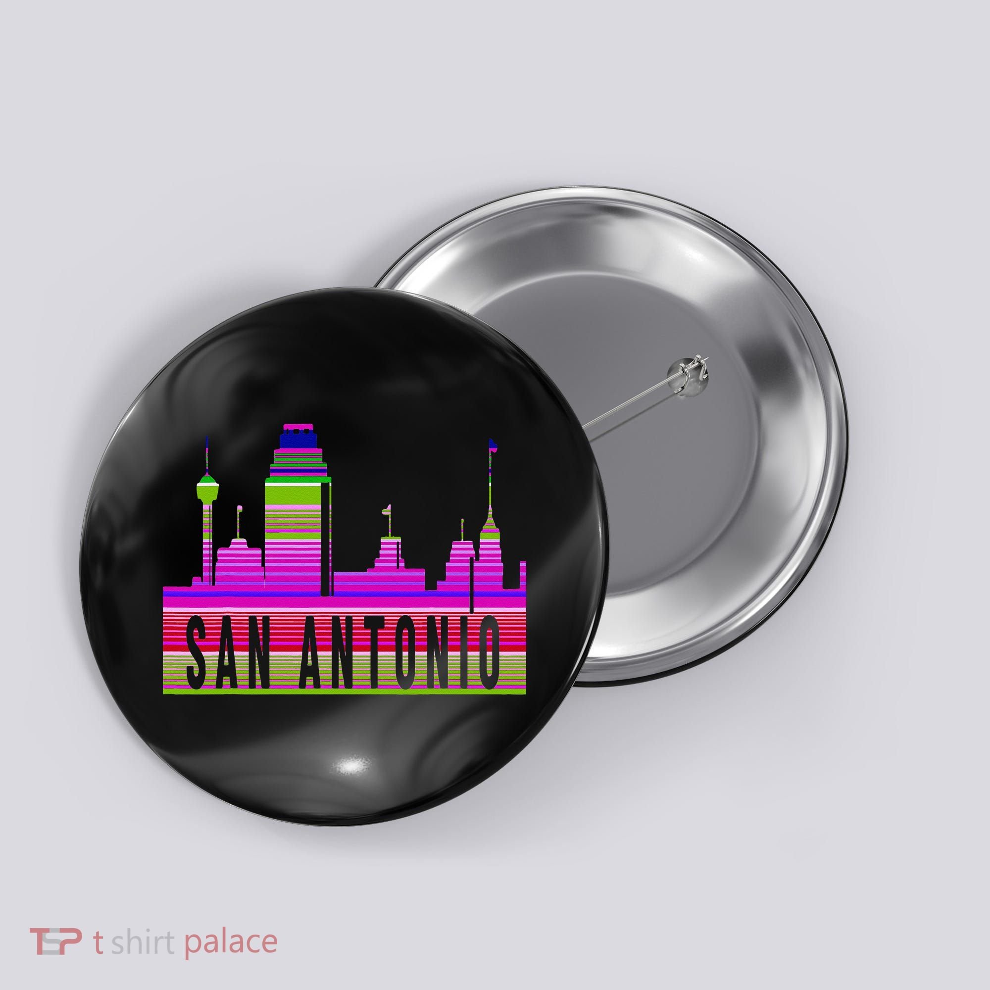 San Antonio Texas Skyline Serape Blanket Art Souvenir Button