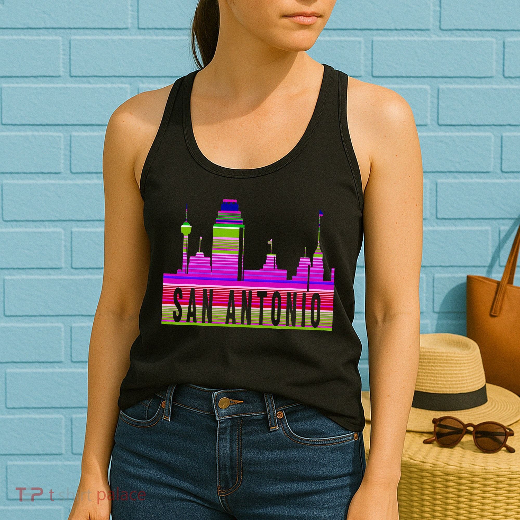 San Antonio Texas Skyline Serape Blanket Art Souvenir Women's Tank Top