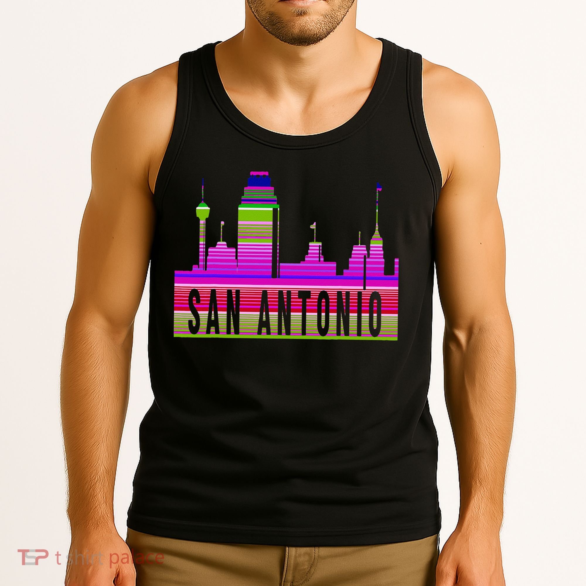 San Antonio Texas Skyline Serape Blanket Art Souvenir Tank Top
