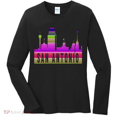 San Antonio Texas Skyline Serape Blanket Art Souvenir Women's Long Sleeve Shirt