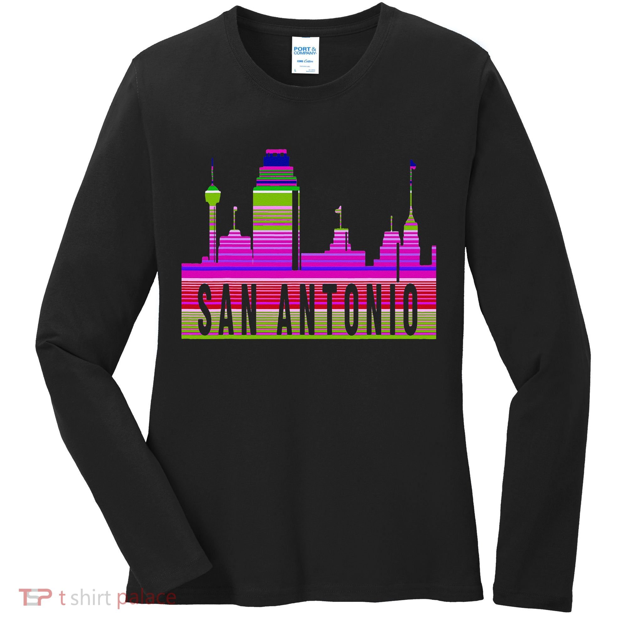 San Antonio Texas Skyline Serape Blanket Art Souvenir Women's Long Sleeve Shirt