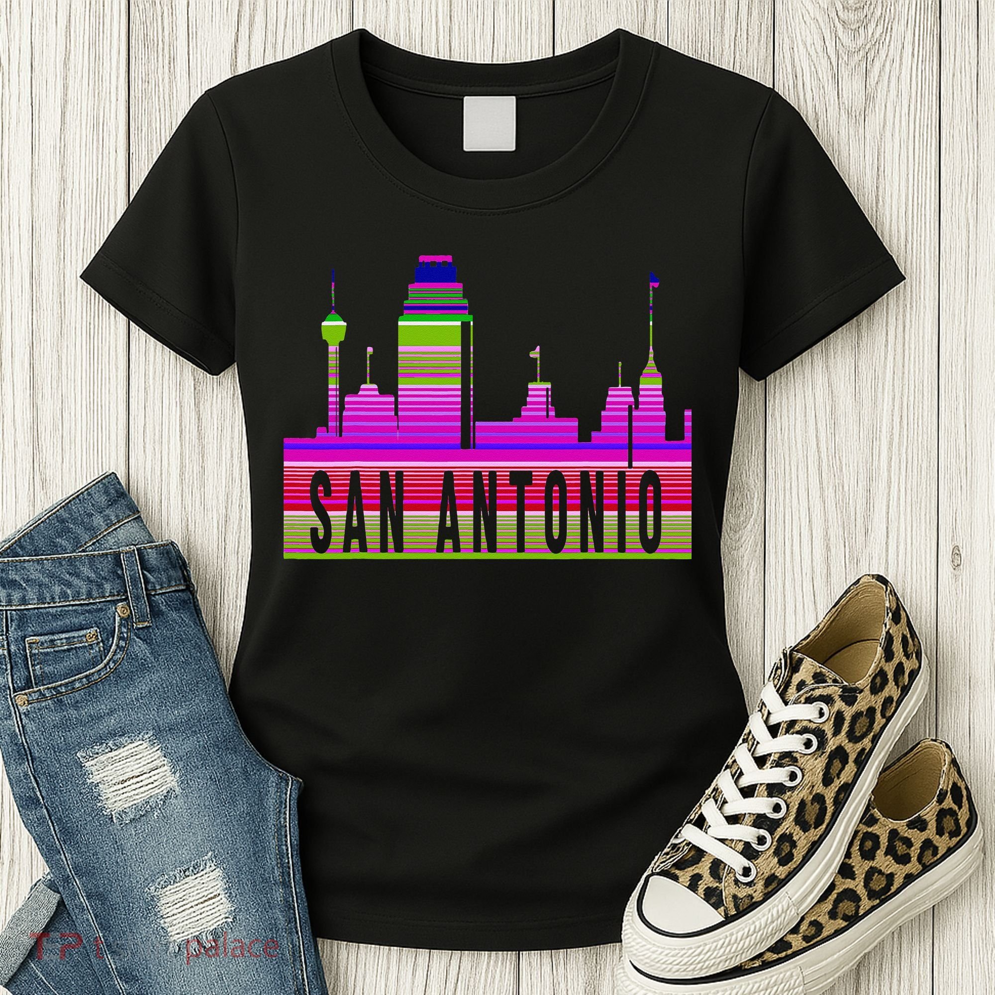 San Antonio Texas Skyline Serape Blanket Art Souvenir Women's T-Shirt