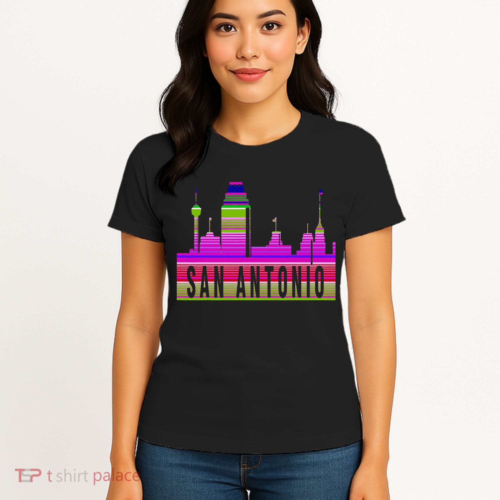 San Antonio Texas Skyline Serape Blanket Art Souvenir Women's T-Shirt