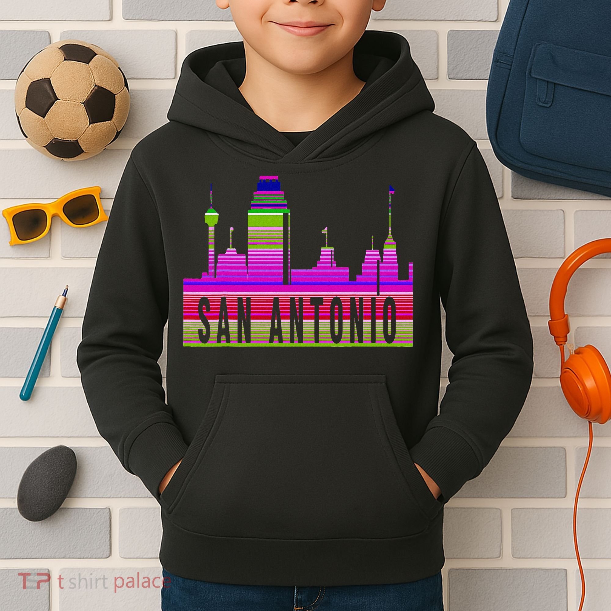 San Antonio Texas Skyline Serape Blanket Art Souvenir Kids Hoodie