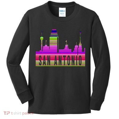 San Antonio Texas Skyline Serape Blanket Art Souvenir Kids Long Sleeve Shirt