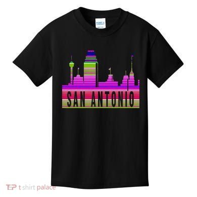 San Antonio Texas Skyline Serape Blanket Art Souvenir Kids T-Shirt