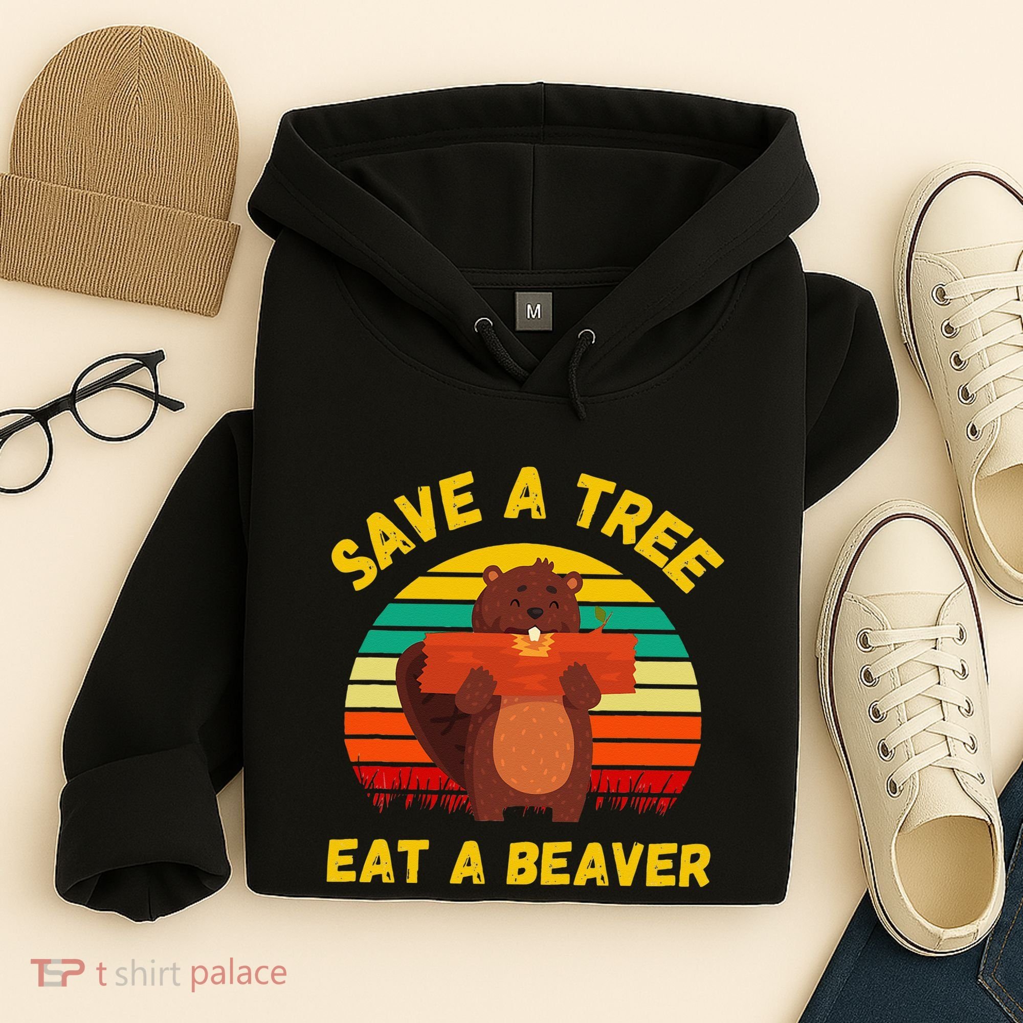 Save a Tree Eat a Beaver Funny Beaver Pun Adult Humor Hoodie