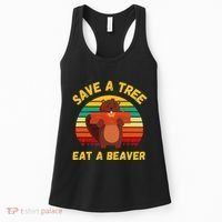 Save a Tree Eat a Beaver Funny Beaver Pun Adult Humor Women's Tank Top thumb 0