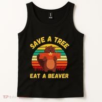 Save a Tree Eat a Beaver Funny Beaver Pun Adult Humor Tank Top thumb 2
