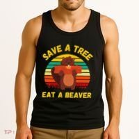 Save a Tree Eat a Beaver Funny Beaver Pun Adult Humor Tank Top thumb 3