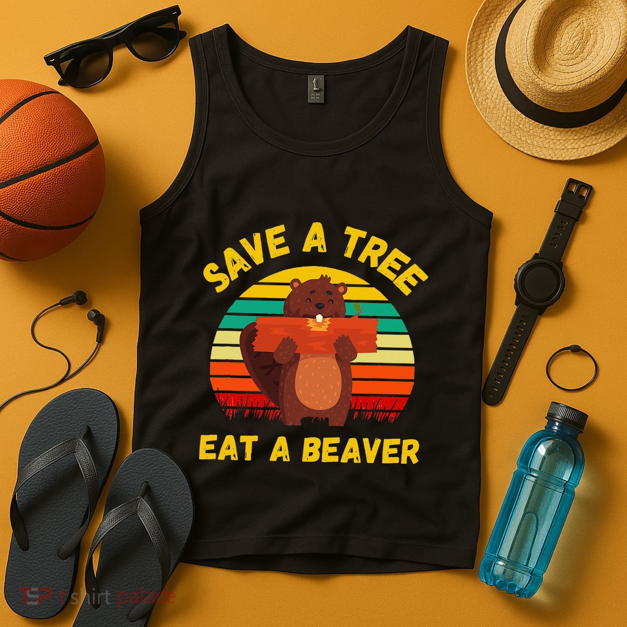 Save a Tree Eat a Beaver Funny Beaver Pun Adult Humor Tank Top