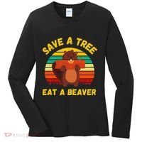 Save a Tree Eat a Beaver Funny Beaver Pun Adult Humor Women's Long Sleeve Shirt thumb 0