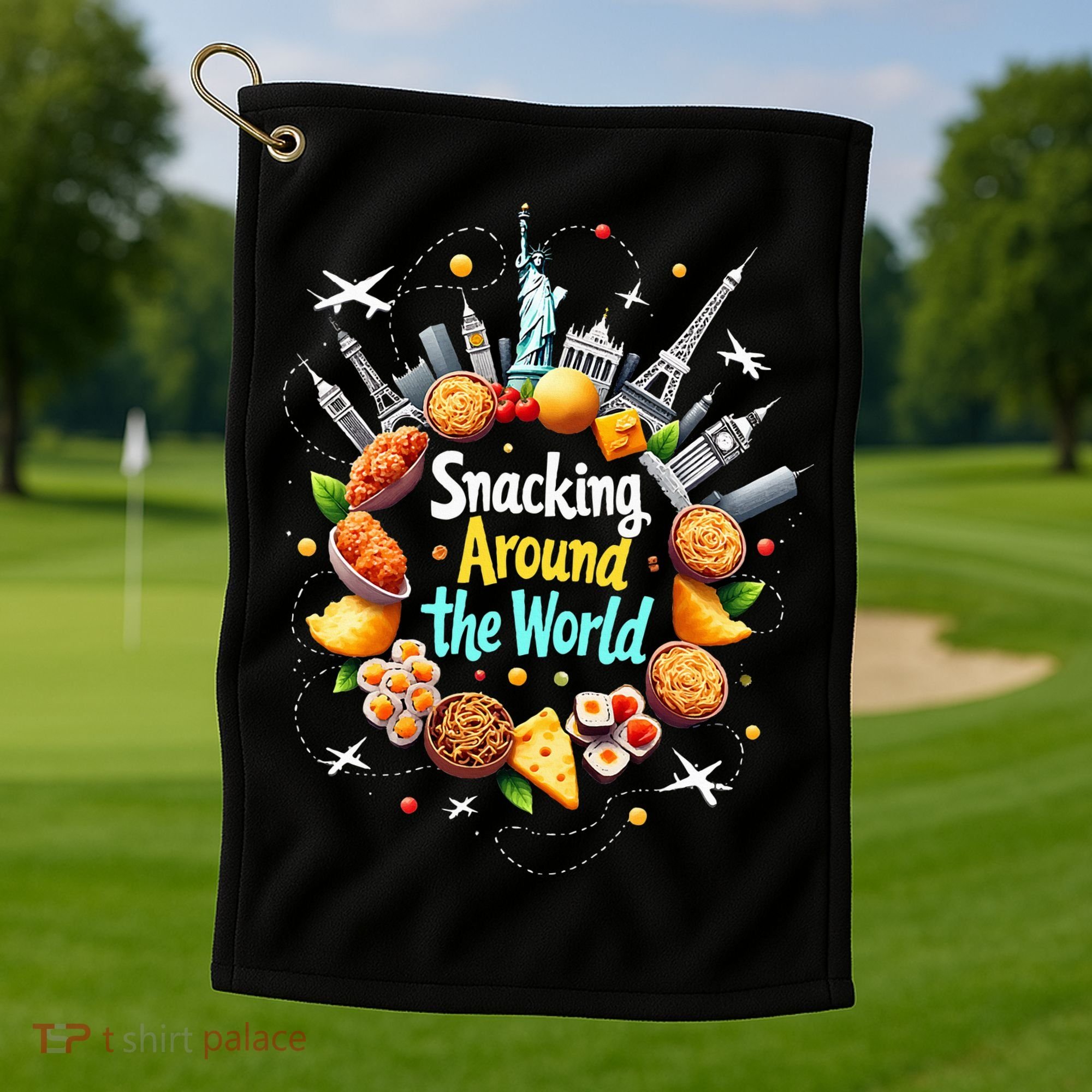 Snacking Around The World Fast Food Travel Golf Towel