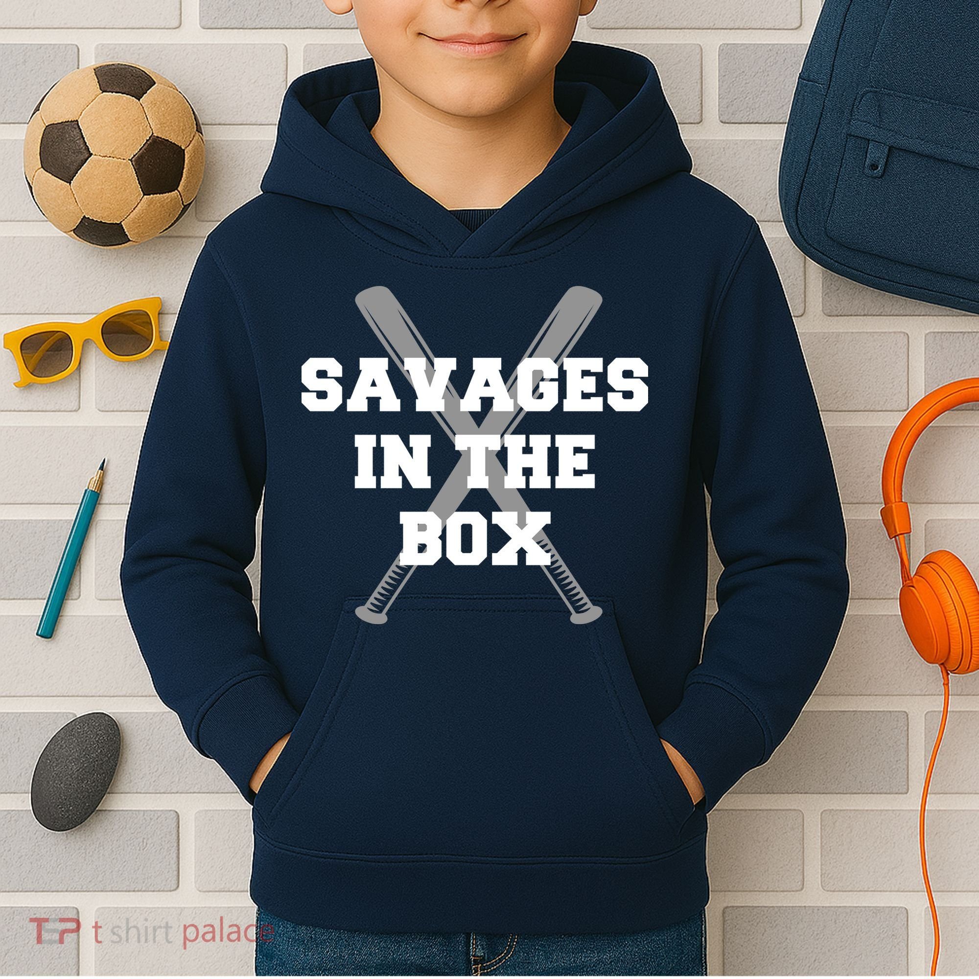 Savages In The Box Baseball Bats Kids Hoodie