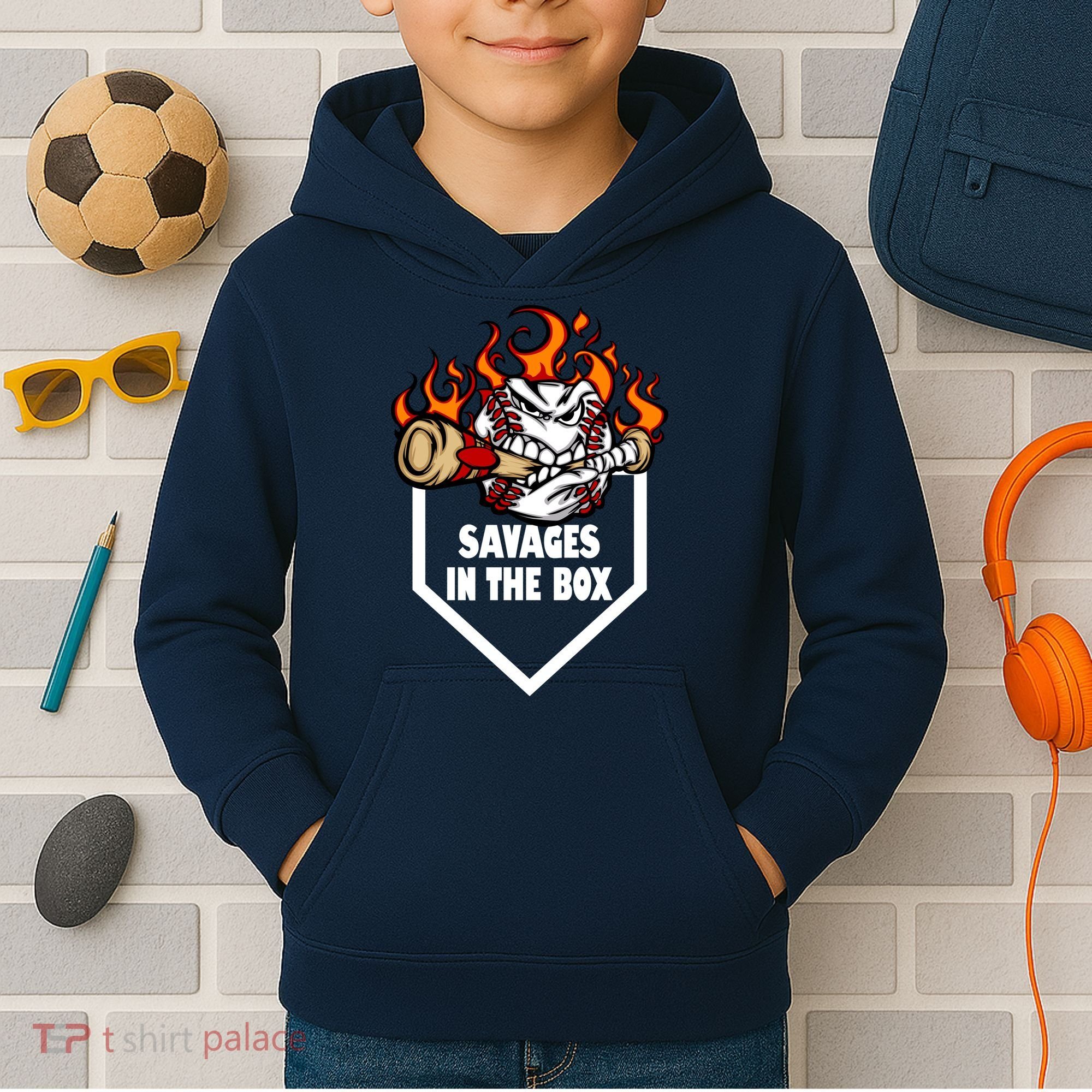 Savages In The Box Baseball Graphic Kids Hoodie