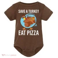 Save A Turkey Eat A Pizza Baby Bodysuit thumb 0