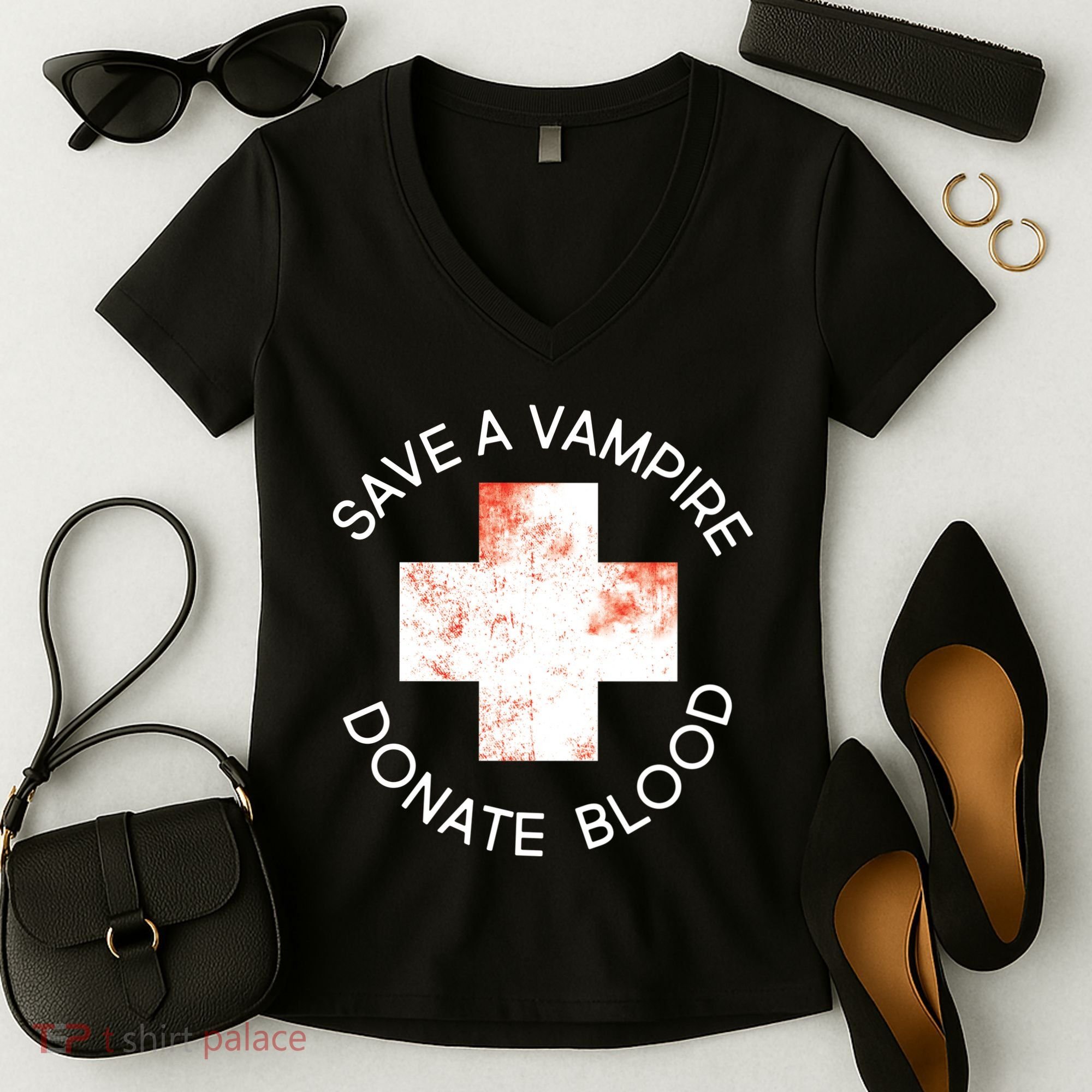 Save A Vampire Donate Blood Women's V-Neck T-Shirt