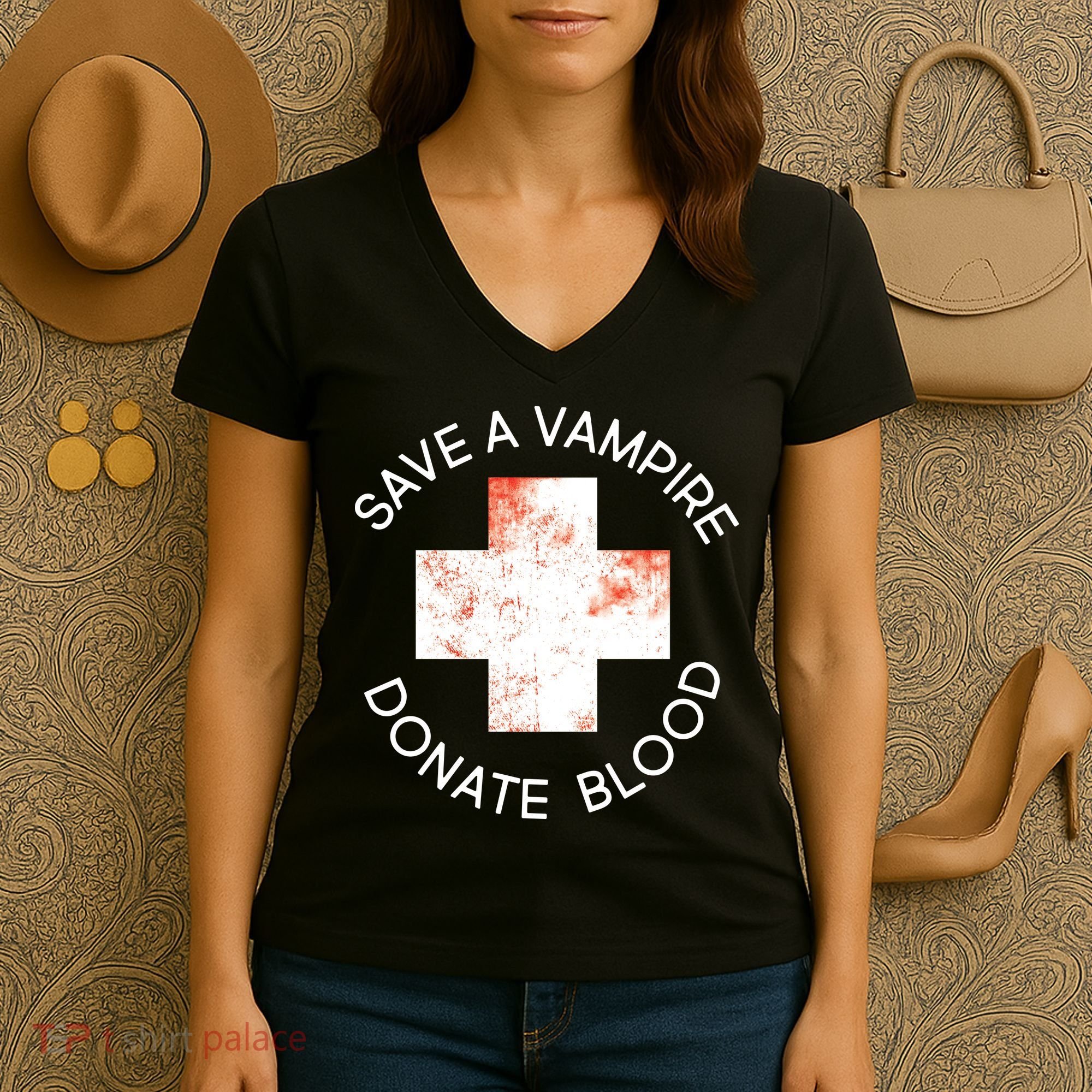 Save A Vampire Donate Blood Women's V-Neck T-Shirt