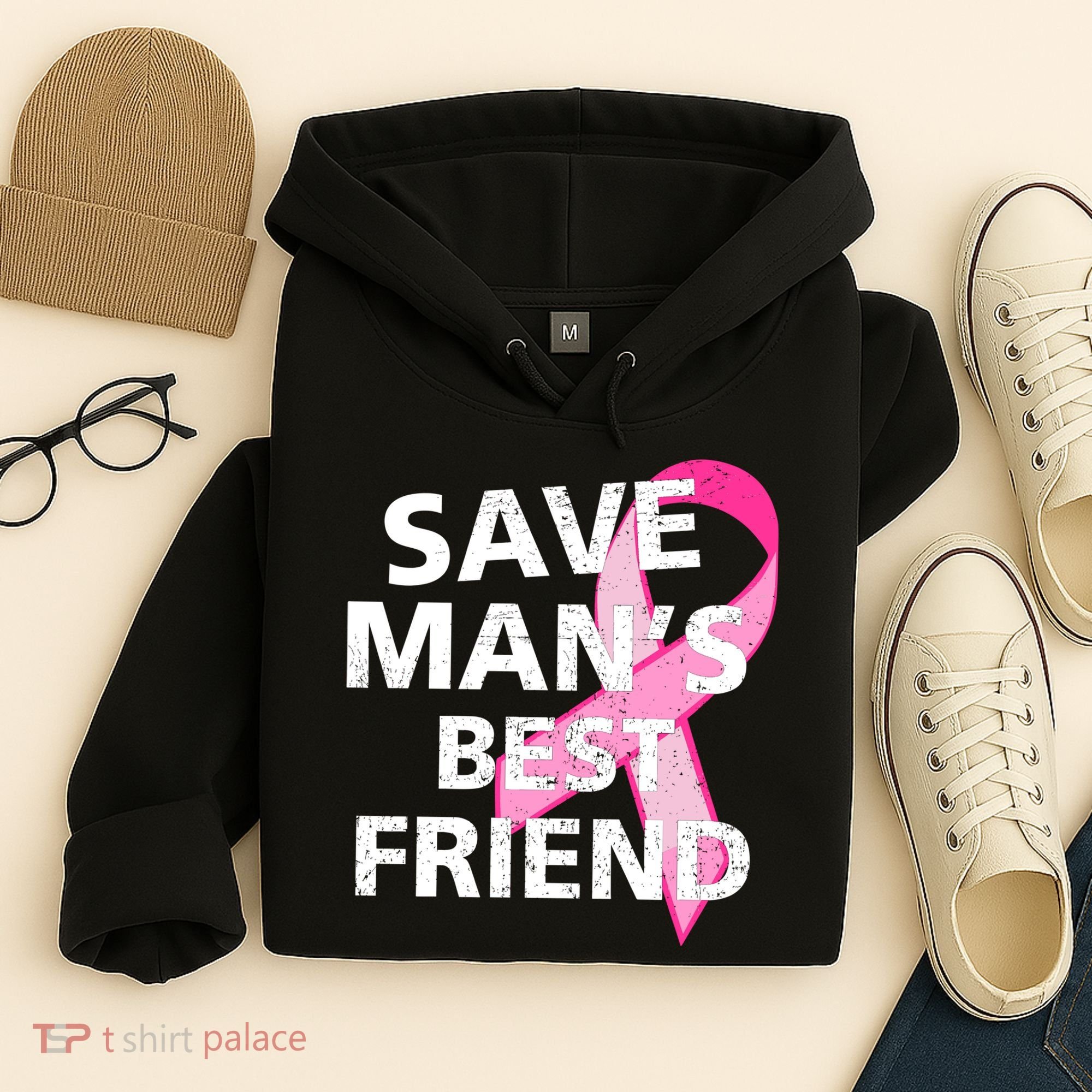 Save Man's Best Friend Breast Cancer Ribbon Hoodie