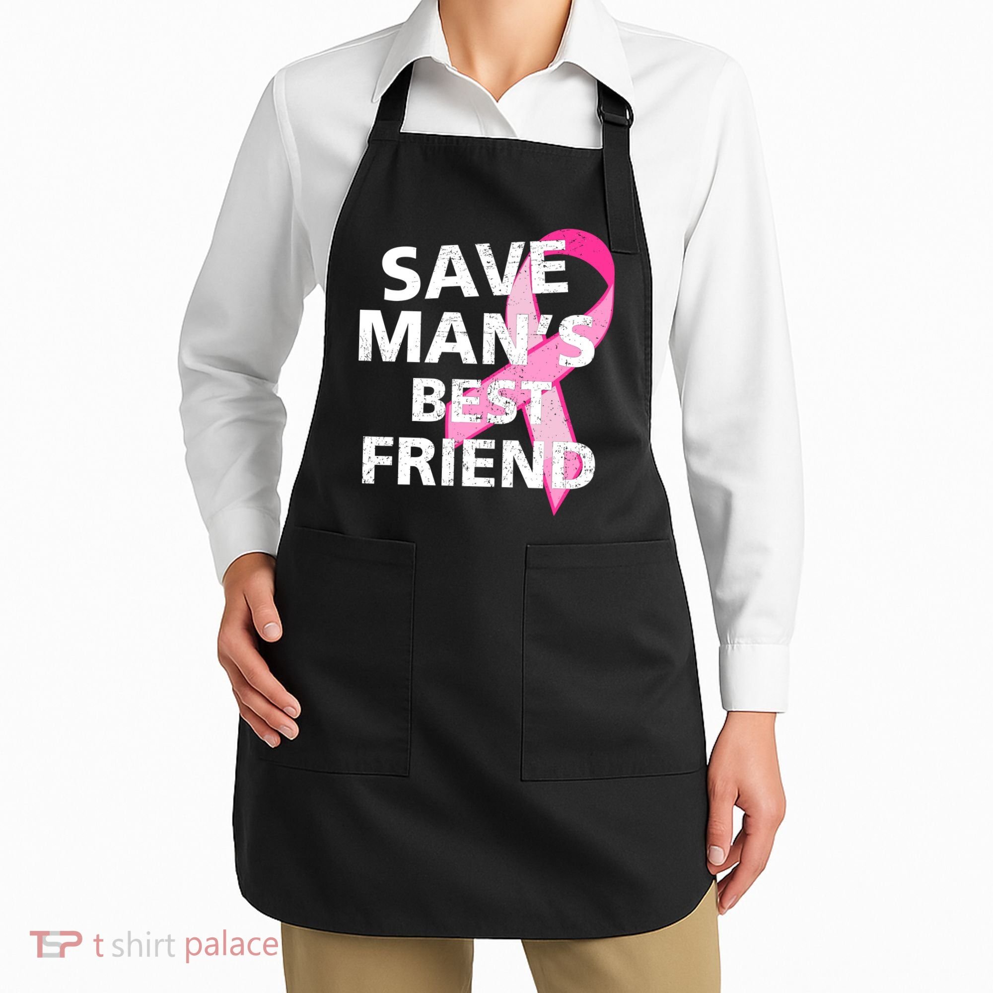 Save Man's Best Friend Breast Cancer Ribbon Apron