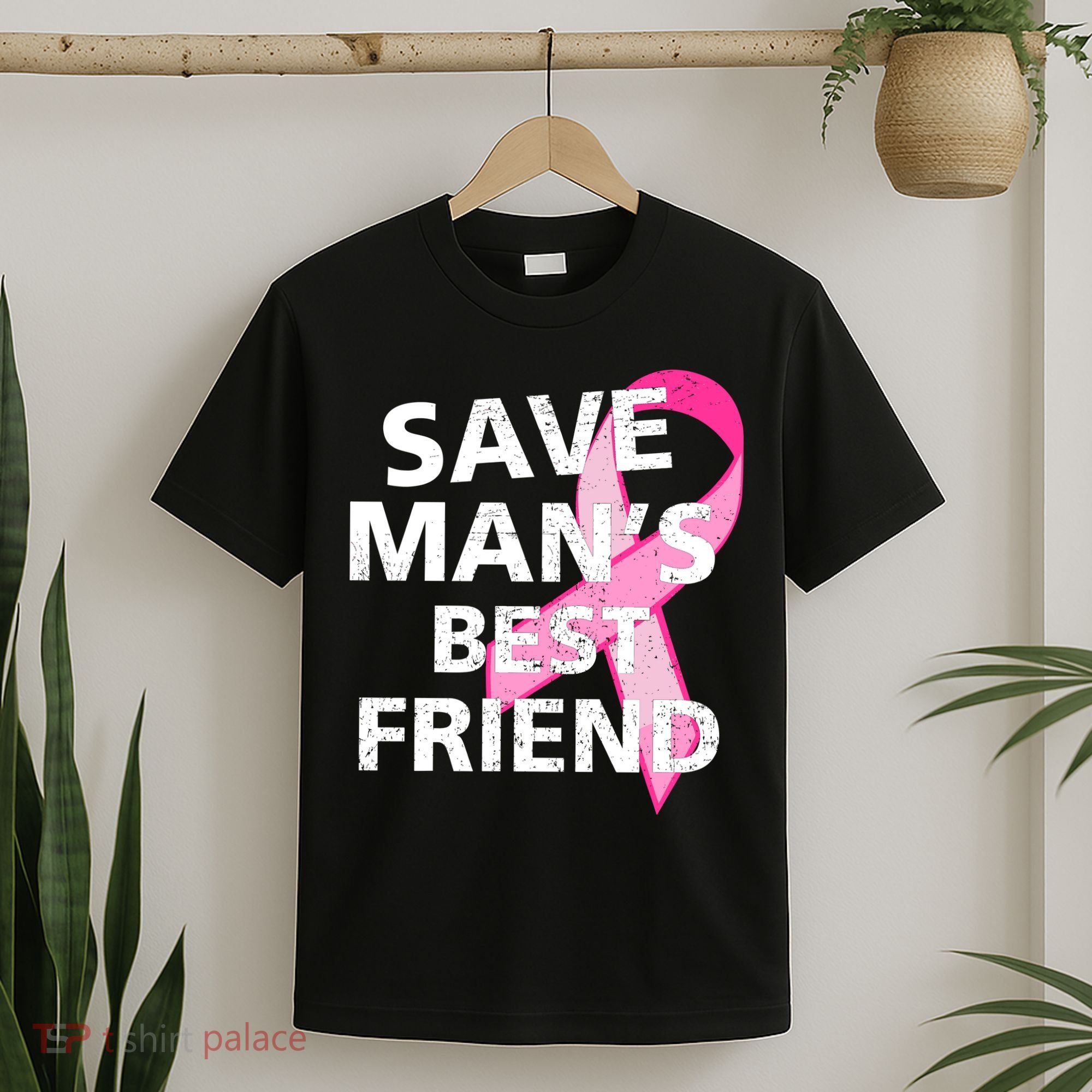 Save Man's Best Friend Breast Cancer Ribbon T-Shirt