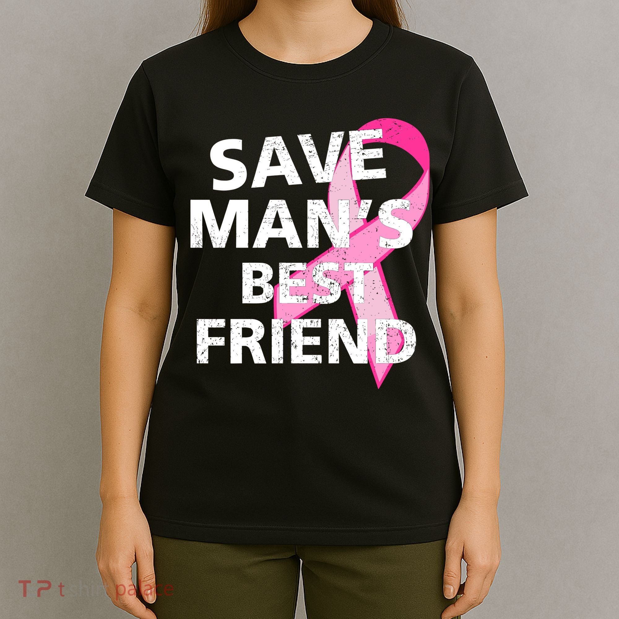 Save Man's Best Friend Breast Cancer Ribbon T-Shirt
