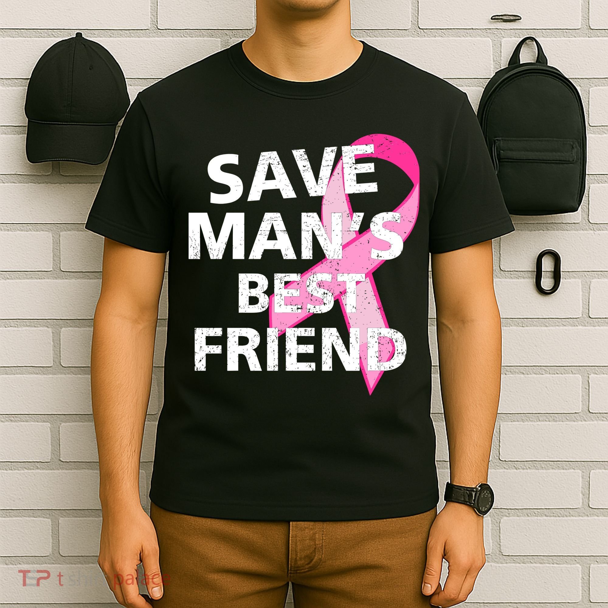 Save Man's Best Friend Breast Cancer Ribbon T-Shirt