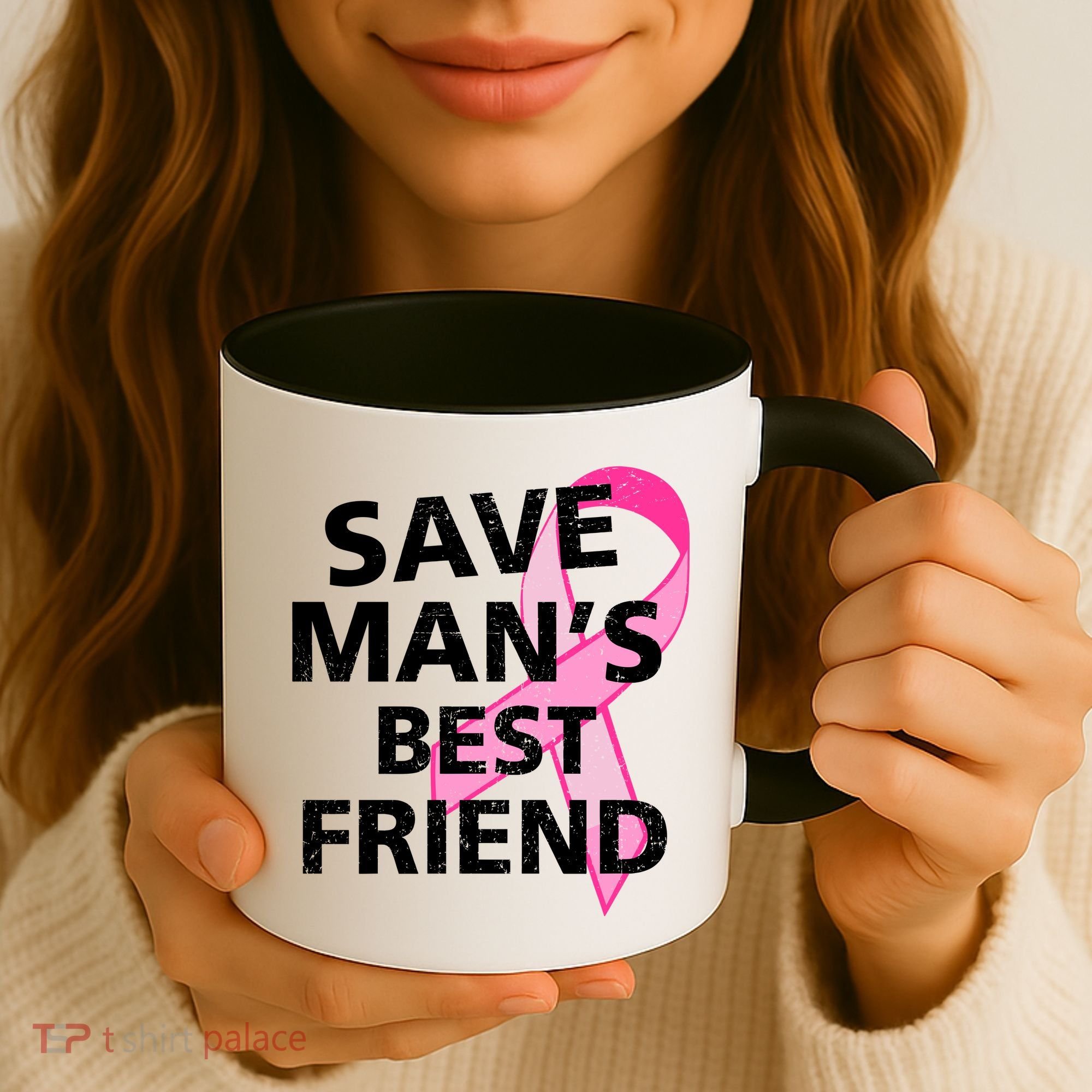 Save Man's Best Friend Breast Cancer Ribbon Coffee Mug