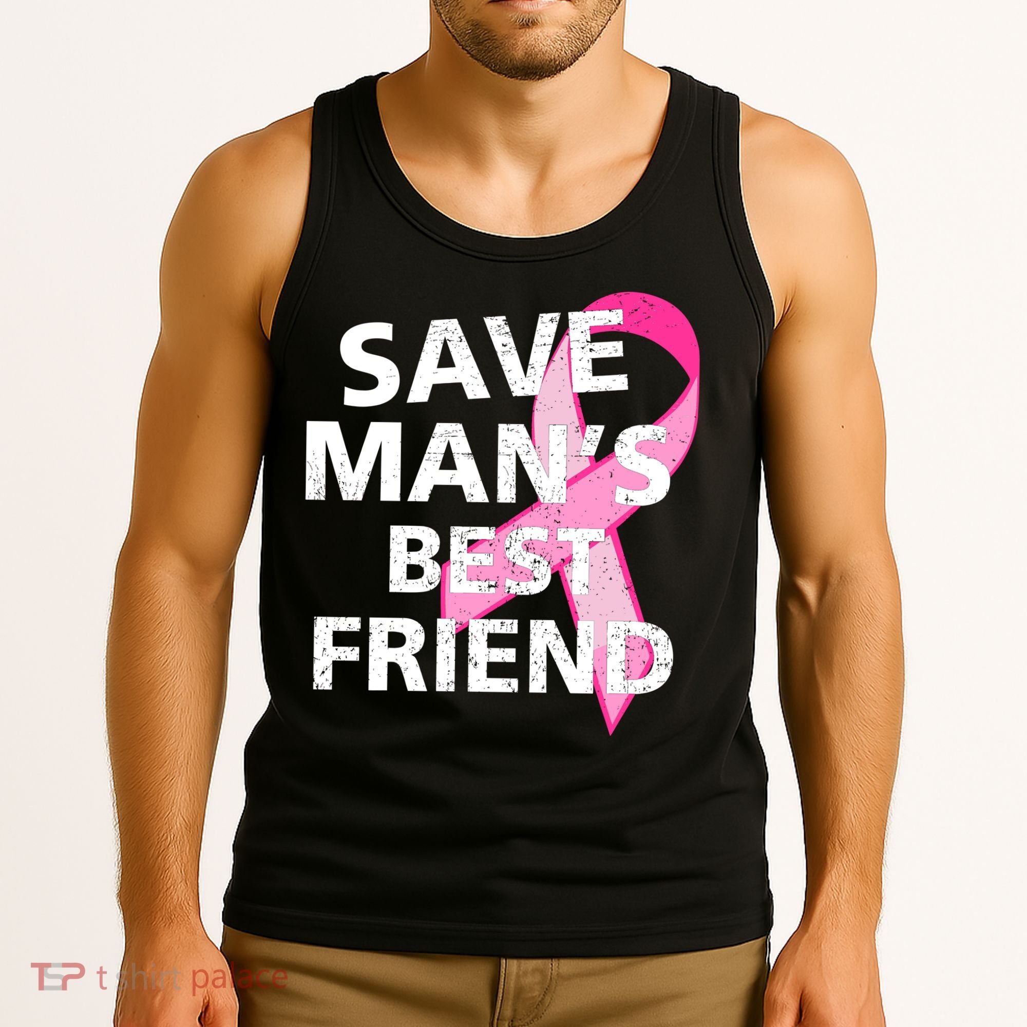 Save Man's Best Friend Breast Cancer Ribbon Tank Top