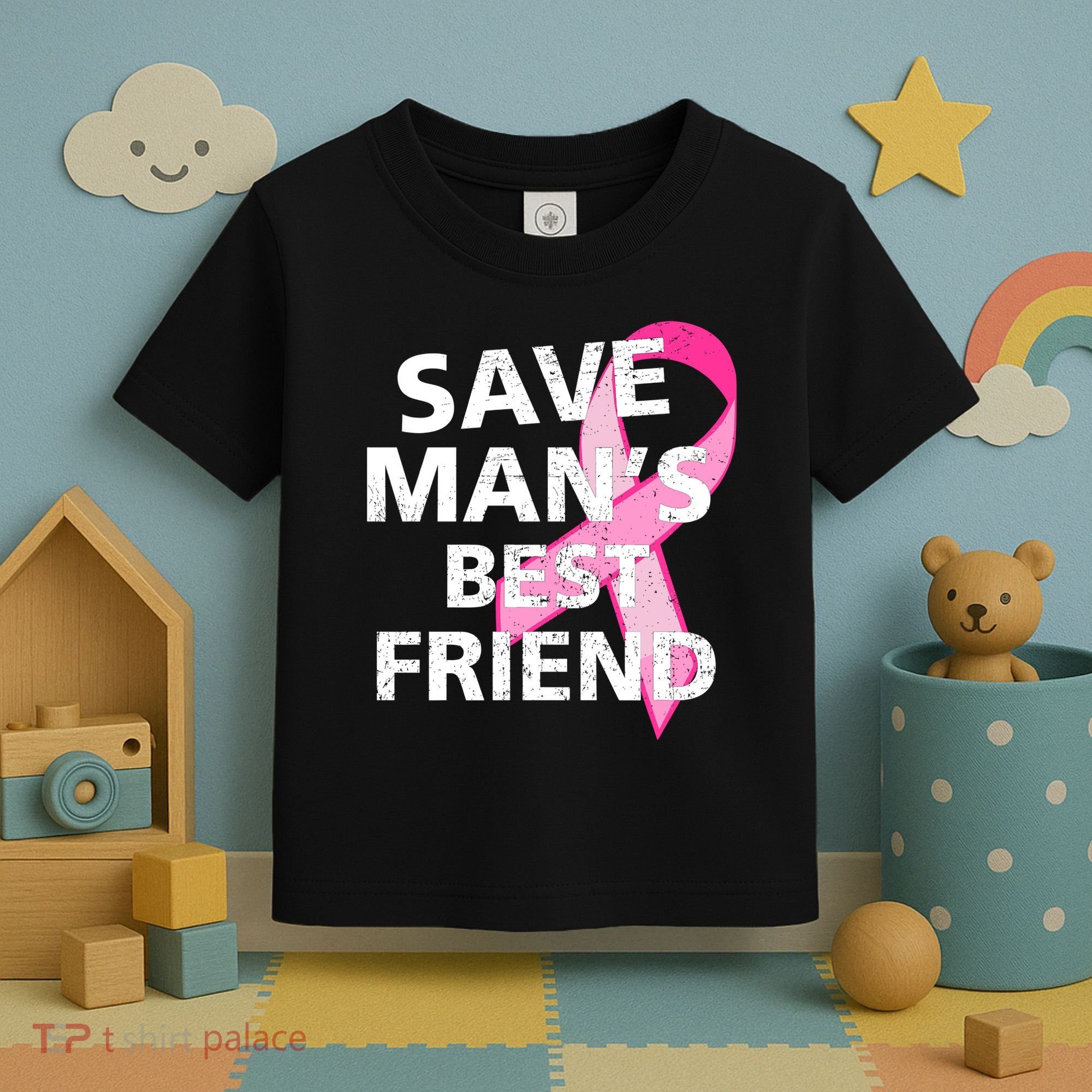 Save Man's Best Friend Breast Cancer Ribbon Toddler T-Shirt