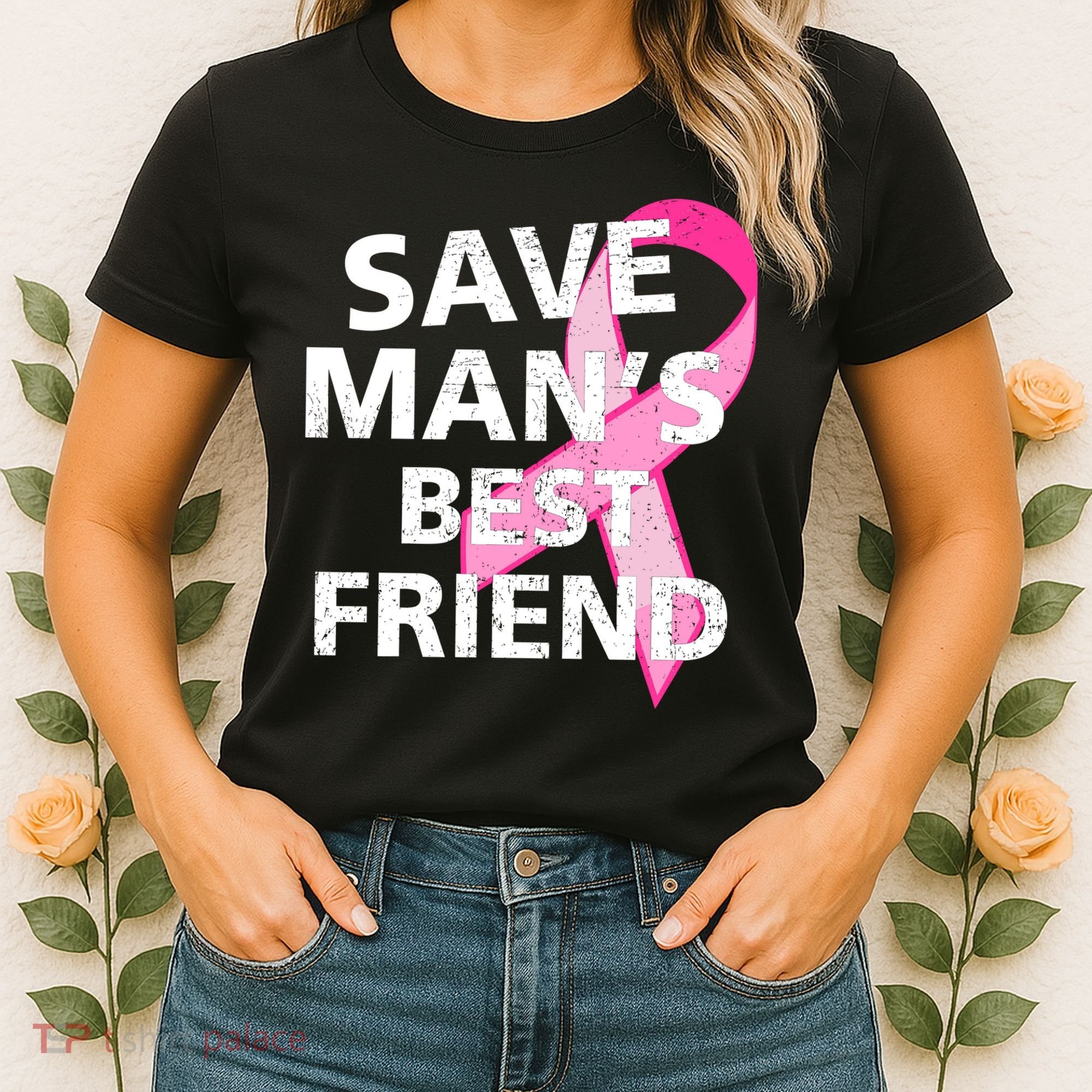 Save Man's Best Friend Breast Cancer Ribbon Women's T-Shirt