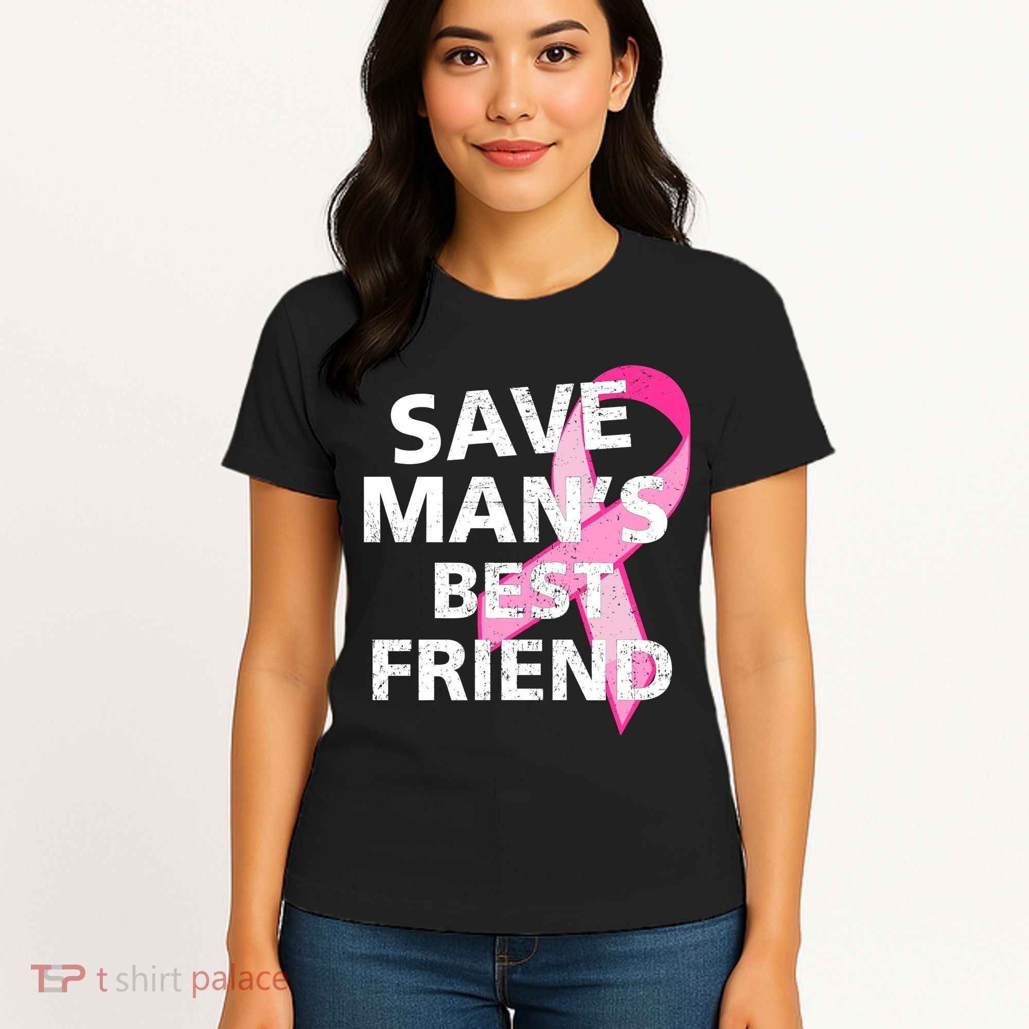 Save Man's Best Friend Breast Cancer Ribbon Women's T-Shirt